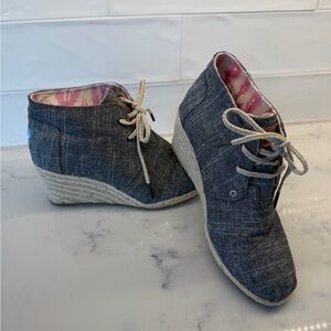 TOMS denim wedge bootie